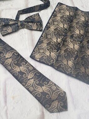 GUSLESON Men's Formal Set Paisley Neck Tie Bow Tie Pocket Square